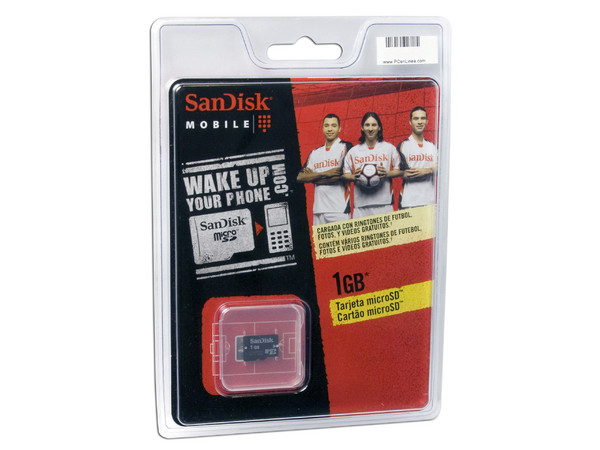 Memoria SanDisk microSD de 1GB, incluye ringtones de futbol, fotos y videos.