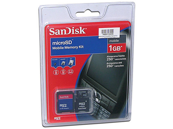 Memoria SanDisk microSD de 1GB, incluye adaptadores SD y miniSD