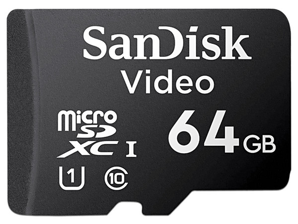 Memoria MicroSDHC SanDisk QD111 de 64GB, U1, Clase 10, Especializada para Videovigilancia, Color Negro.

