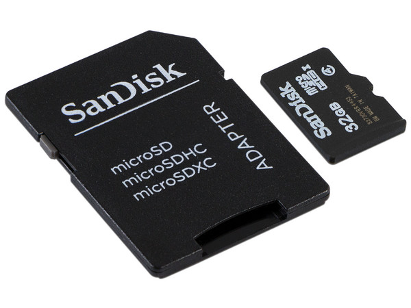 Memoria SanDisk MicroSDHC de 32 GB Clase 4, incluye adaptador SD.