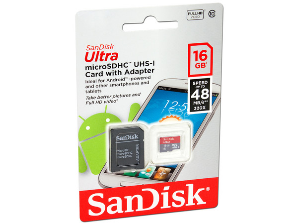 Memoria microSDHC USH-I Sandisk Ultra de 16 GB, Clase 10, incluye adaptador SD.