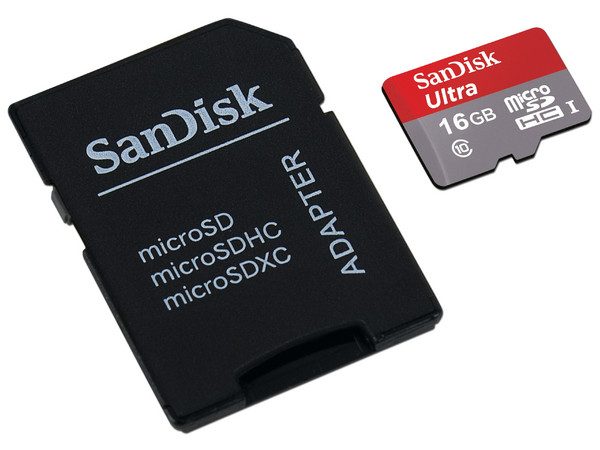 Memoria microSDHC USH-I Sandisk Ultra de 16 GB, Clase 10, incluye adaptador SD.