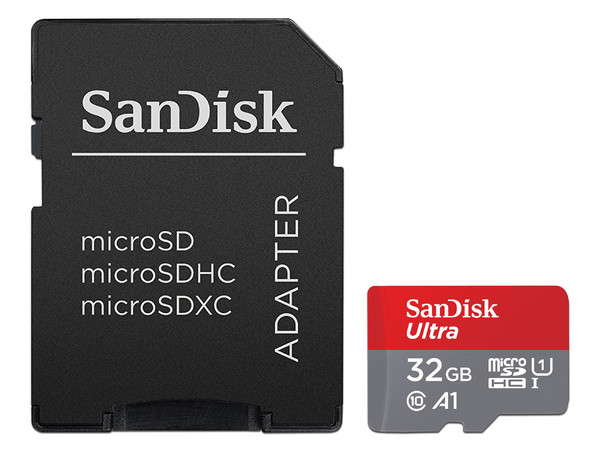 Memoria SanDisk MicroSDHC UHS-I de 32GB, clase 10, A1, Incluye adaptador SD.
