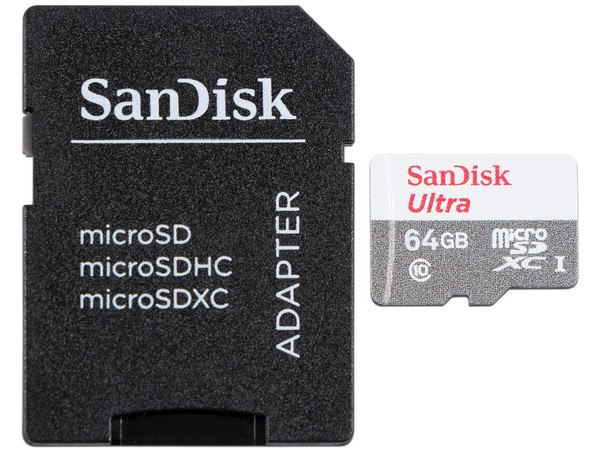 Memoria SanDisk Ultra MicroSDXC UHS-I U1 de 64 GB, Clase 10, incluye adaptador SD.