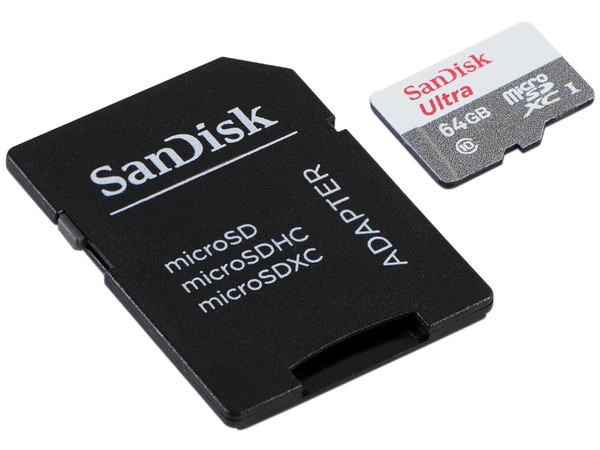 Memoria SanDisk Ultra MicroSDXC UHS-I U1 de 64 GB, Clase 10, incluye adaptador SD.