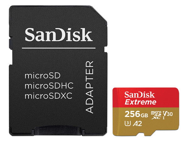 Memoria Sandisk Extreme MicroSDXC SDSQXA1 de 256 GB, Clase 10, incluye adaptador SD.