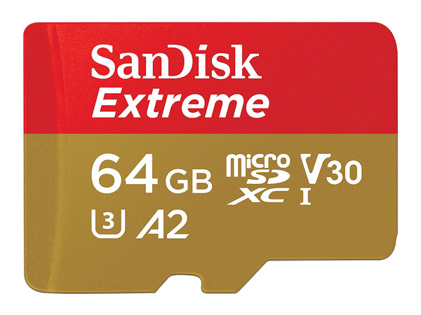 Memoria SanDisk Extreme MicroSDXC UHS-I U3 de 64 GB, Clase 10. Incluye adaptador SD.