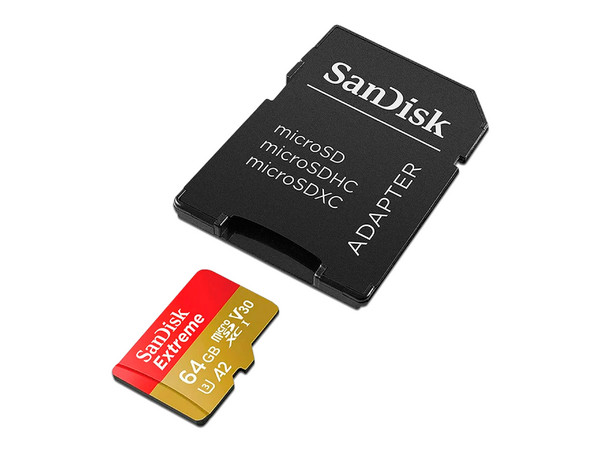Memoria SanDisk Extreme MicroSDXC UHS-I U3 de 64 GB, Clase 10. Incluye adaptador SD.