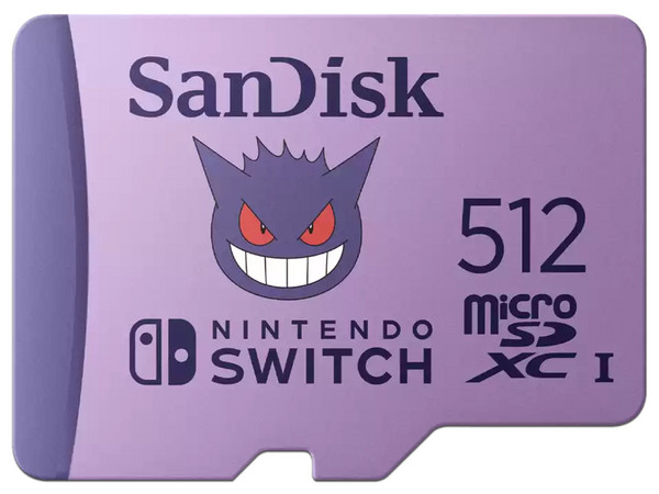 Memoria SanDisk Pokémon Gengar, MicroSDXC UHS-I U3 de 512GB, para Nintendo Switch. Color Morado.