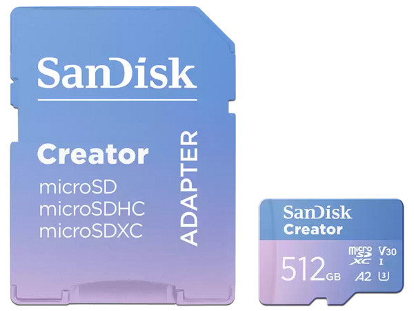 Memoria Sandisk Creator MicroSDXC UHS-1 U3 de 512 GB, Clase 10, V30. Incluye Adaptador SD.