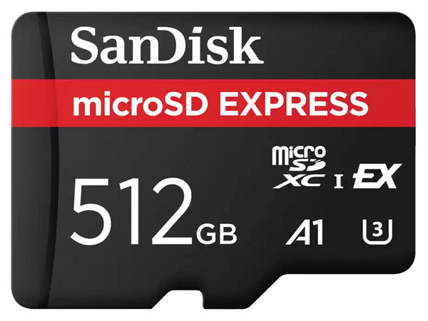 Memoria SanDisk Express MicroSDXC UHS-I U3 de 512 GB, Lectura 880 MB/s.