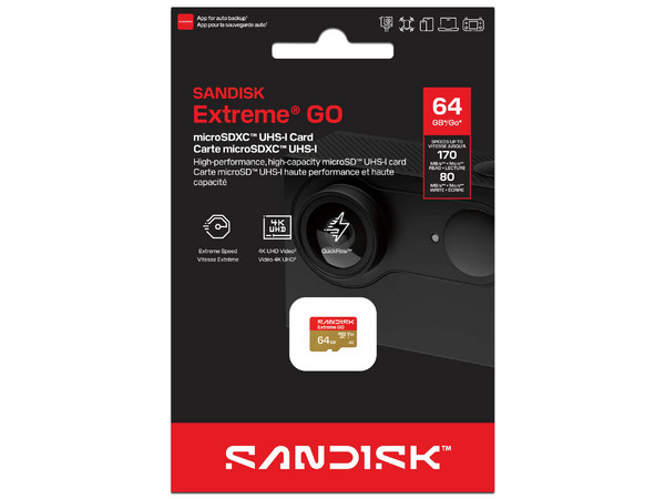 Memoria MicroSDXC SanDisk Extreme GO de 64GB, UHS-I, V30.
