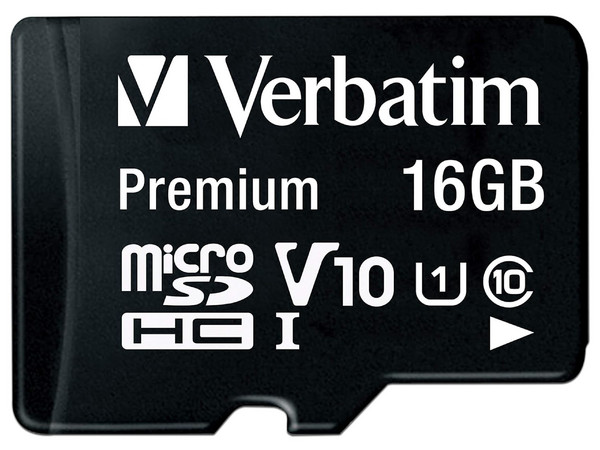Memoria Verbatim Micro SDHC de 16 GB, Clase 10, incluye adaptador SD.
