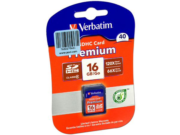 Memoria Verbatim Premium SDHC de 16 GB Clase 6