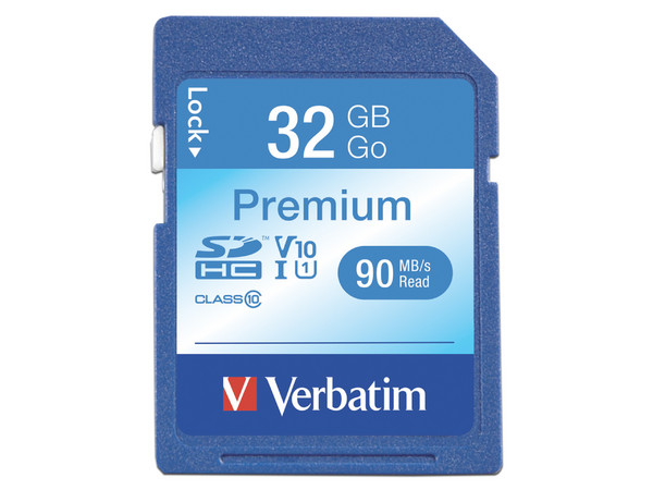 Memoria Verbatim SDHC Premium UHS-I U1 de 32 GB, clase 10.