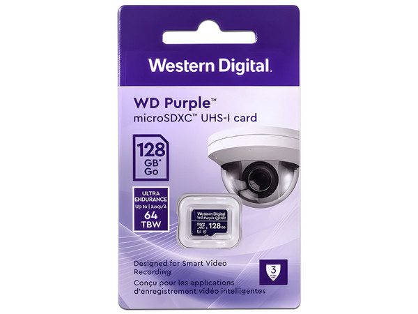 Memoria MicroSDXC Western Digital Purple SC QD101 de 128GB, UHS-I U1, Clase 10, para Cámaras de Seguridad.