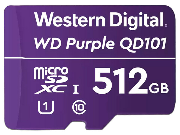 Memoria Western Digital Purple SC QD101 para Videovigilancia de 512GB, MicroSDXC 1 UHS, Clase 10.