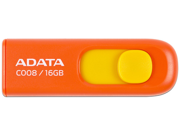 Unidad Flash USB 2.0 ADATA C008 de 16GB, Color Naranja.