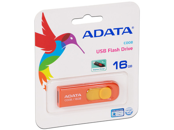 Unidad Flash USB 2.0 ADATA C008 de 16GB, Color Naranja.