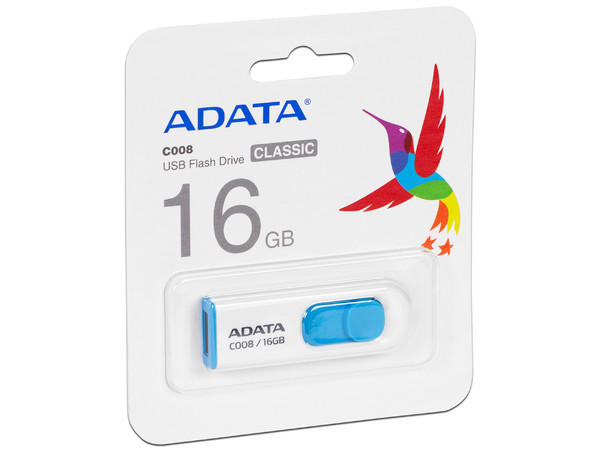 Unidad Flash USB 2.0 ADATA Classic C008 de 16GB. Color Blanco