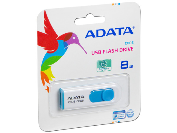 Unidad Flash USB 2.0 ADATA Classic C008 de 8 GB. Color Blanco