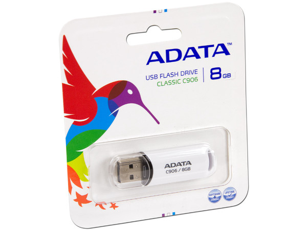 Unidad Flash USB 2.0 ADATA Classic C906 de 8 GB. Color Blanco.