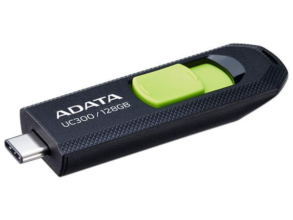 Memoria USB ADATA UC300 de 128GB, USB-C USB 3.2. Color Negro con Verde.