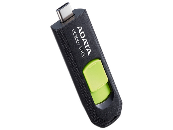 Unidad Flash USB 3.2 ADATA UC300 de 64GB, USB C. Color Negro con Verde.