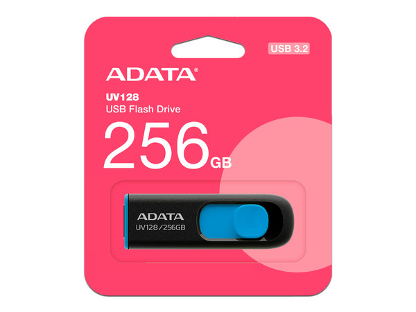 Memoria Flash USB 3.2 ADATA AUV128 de 256GB, Color Negro.