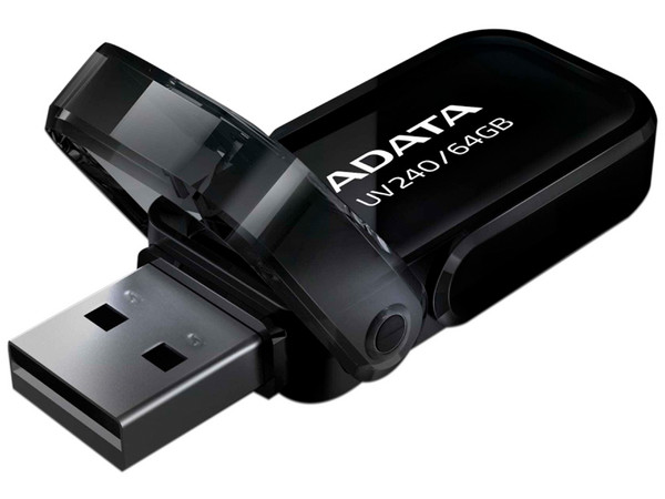 Unidad Flash USB Adata UV240, 64GB, USB 2.0, Color Negro.