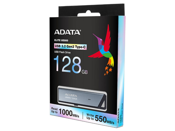 Unidad Flash USB Tipo C 3.2 ADATA AELI-UE800 de 128GB. Color Plateado.