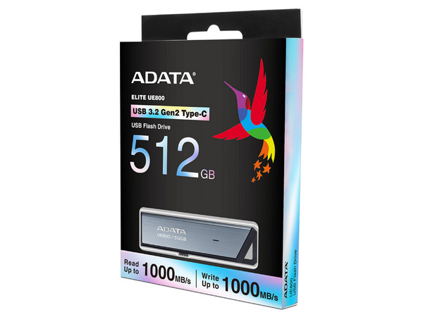 Unidad Flash USB Tipo C 3.2 ADATA AELI-UE800 de 512GB, Color Plateado.