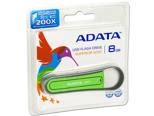 Unidad Flash USB 2.0 ADATA Superior S007 de 8GB. Color Verde