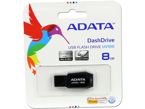 Unidad Flash USB 2.0 ADATA DashDrive UV100 de 8 GB.