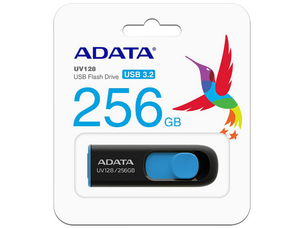 Unidad Flash USB 3.2 ADATA UV128 de 256 GB. Color Azul/Negro.