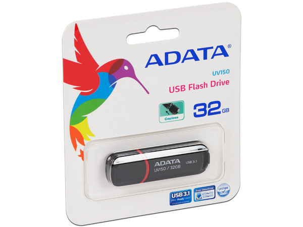 Unidad Flash USB 3.0 ADATA UV150 de 32GB. Color Negro.