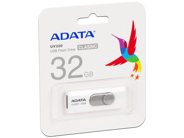 Unidad Flash USB 2.0 ADATA UV220 de 32GB. Color Blanco/Gris.