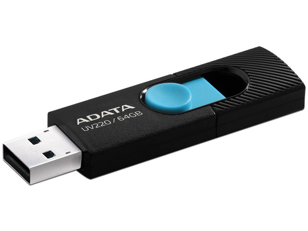 Unidad Flash USB 2.0 Adata UV220 de 64GB. Color Negro/Azul.