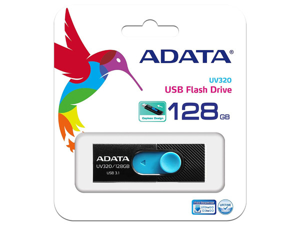 Unidad Flash USB 3.1 ADATA UV320 de 128 GB. Color Negro/ Azul.