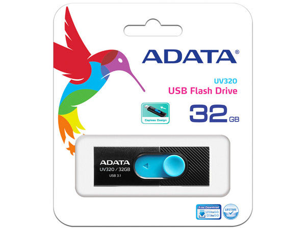 Unidad Flash USB 3.0 Adata UV320 de 32 GB. Color Negro/Azul.