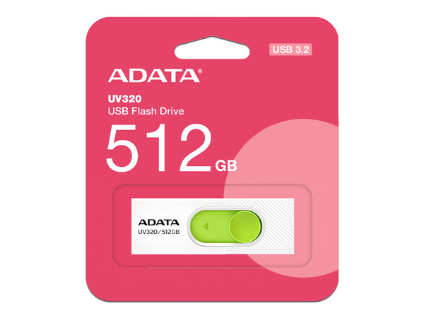 Unidad Flash USB 3.2 ADATA UV320 de 512GB. Color Blanco, Verde.