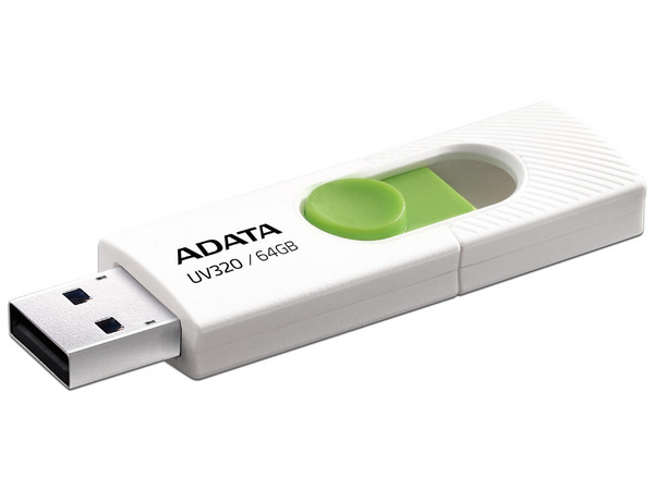 Unidad Flash USB 3.0 ADATA UV320 de 64GB. Color Blanco/Verde.