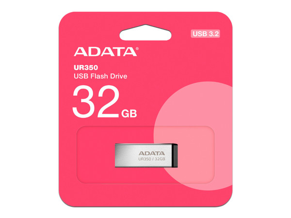 Memoria USB 3.2 ADATA UR350 de 32GB, resistente al agua, polvo y golpes. Color Plata.