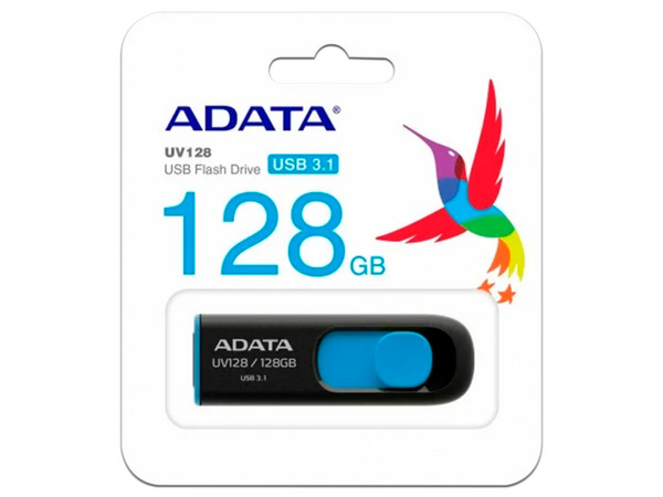 Unidad Flash USB 3.0 ADATA Dash Drive UV128 de 128 GB, Color Azul/Negro.