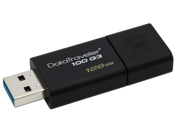 Unidad Flash USB 3.0 Kingston DataTraveler 100 G3 de 128 GB.