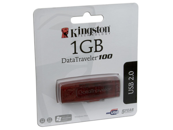 Unidad Flash USB 2.0 Kingston DataTraveler 100 de 1GB. Color Roja
