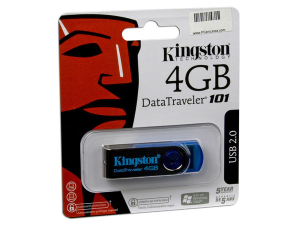 Unidad Flash USB 2.0 Kingston DataTraveler 101 de 4GB.  Color Azul
