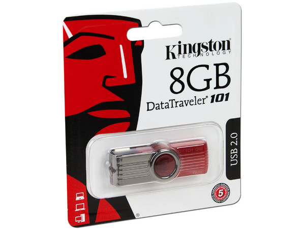 Unidad Flash USB 2.0 Kingston DataTraveler 101 de 8GB. Color Rojo