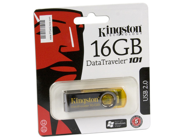 Unidad Flash USB 2.0 Kingston DataTraveler 101 de 16GB. Color Amarilla