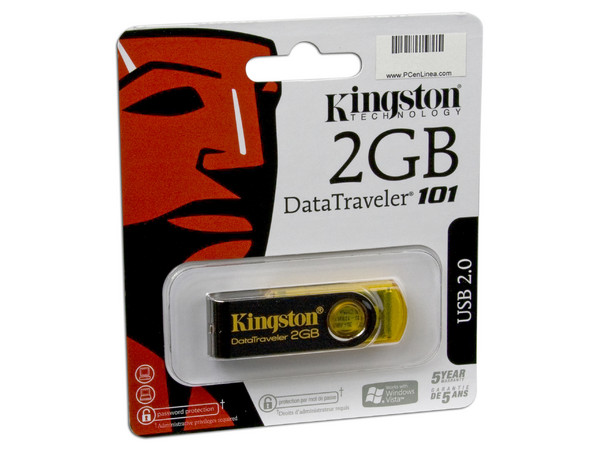 Unidad Flash USB 2.0 Kingston DataTraveler 101 Color Amarillo de 2GB